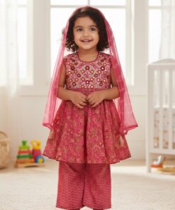 Baby girl pink embroidered three piece dress with dupatta – My Craft BD