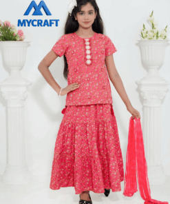 My Craft Skirt 3 Piece pink floral traditional outfit for girls