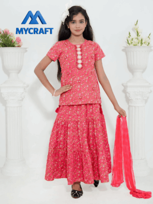 My Craft Skirt 3 Piece pink floral traditional outfit for girls