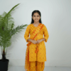 Kids Yellow Girls Dhoti 3 Piece with orange printed dupatta, festive ethnic wear