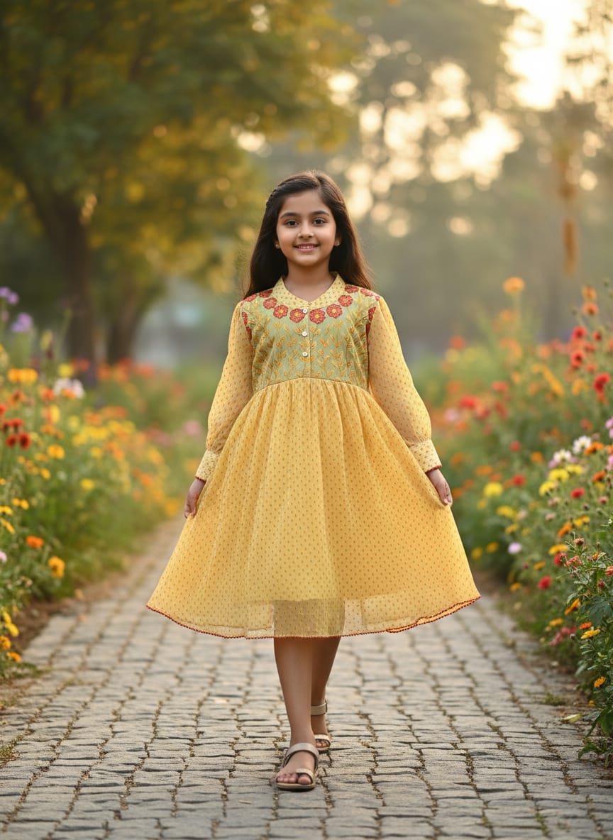 Stylish Yellow A-Line Frock for Girls – My Craft Kids Fashion