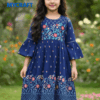 Girl in blue A-line frock with red and white floral prints – My Craft kids collection